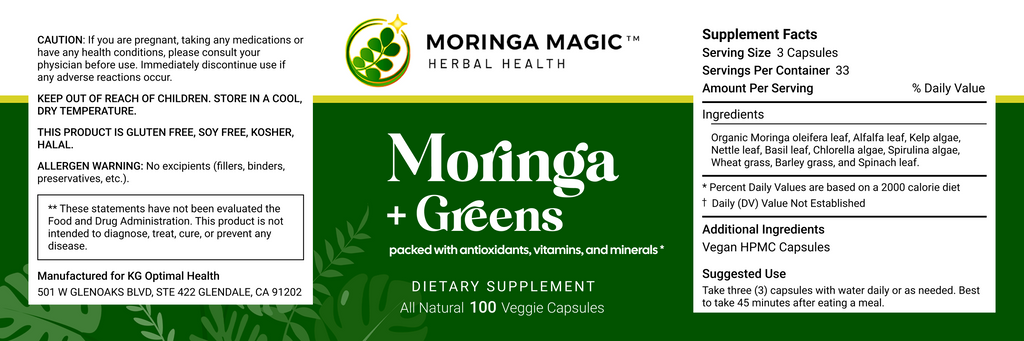 Moringa + Greens label